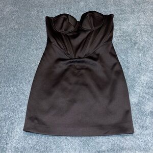 NWT Fashion Nova Natalia Black Satin Strapless Mini-Dress Size Small